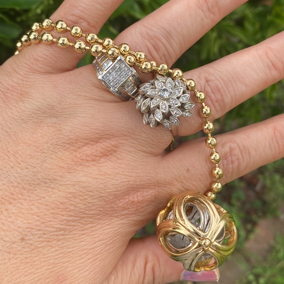 CHRISTIAN DIOR Necklace CD Logo Double Pendant Sphere Gold Chain - Picture 7 of 17